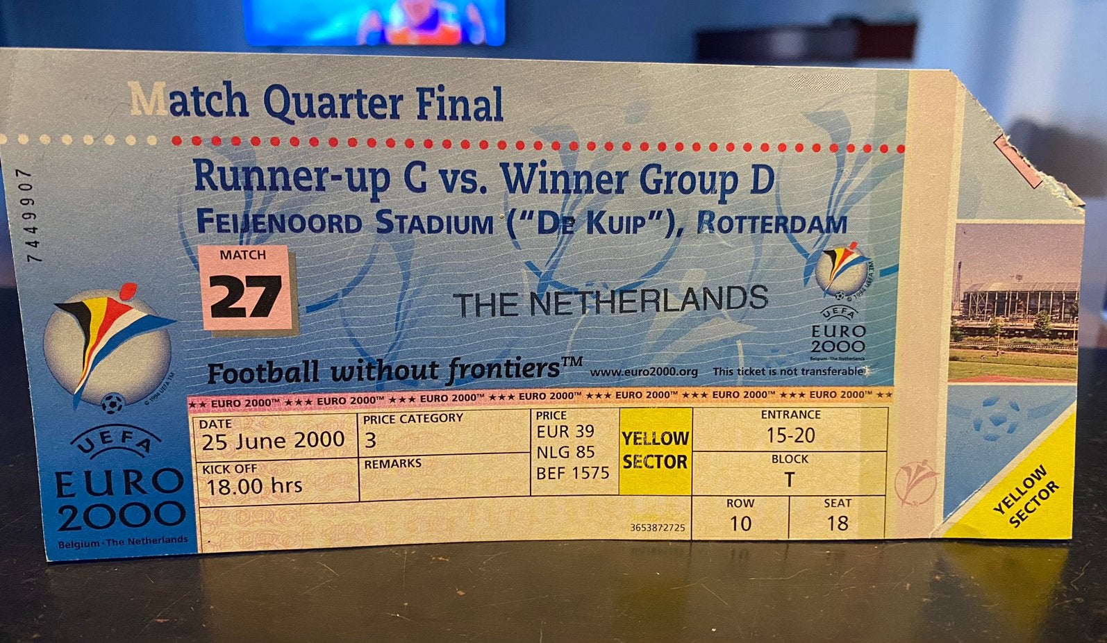 Ticket euro 2000, Verzamelen, Sportartikelen en Voetbal, Ophalen of Verzenden, Zo goed als nieuw, Overige typen