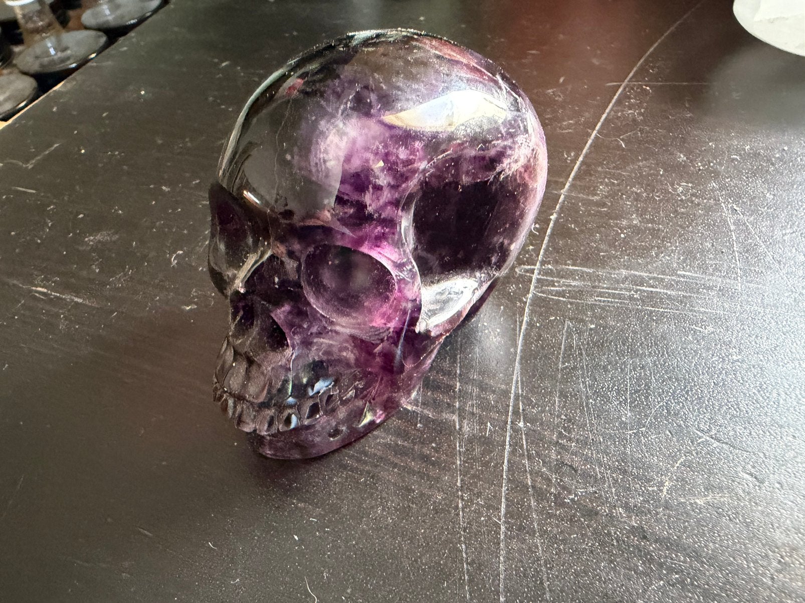 Amethyst of Fluorite Schedel, Sieraden, Tassen en Uiterlijk, Bedels, Ophalen of Verzenden, Zo goed als nieuw, Glas of Kristal