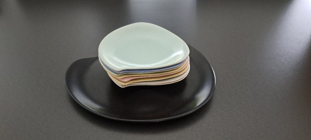 Plateel Pastel Palet Gebakstel/ Cakeset de Driehoek Huizen, Antiek en Kunst, Ophalen of Verzenden