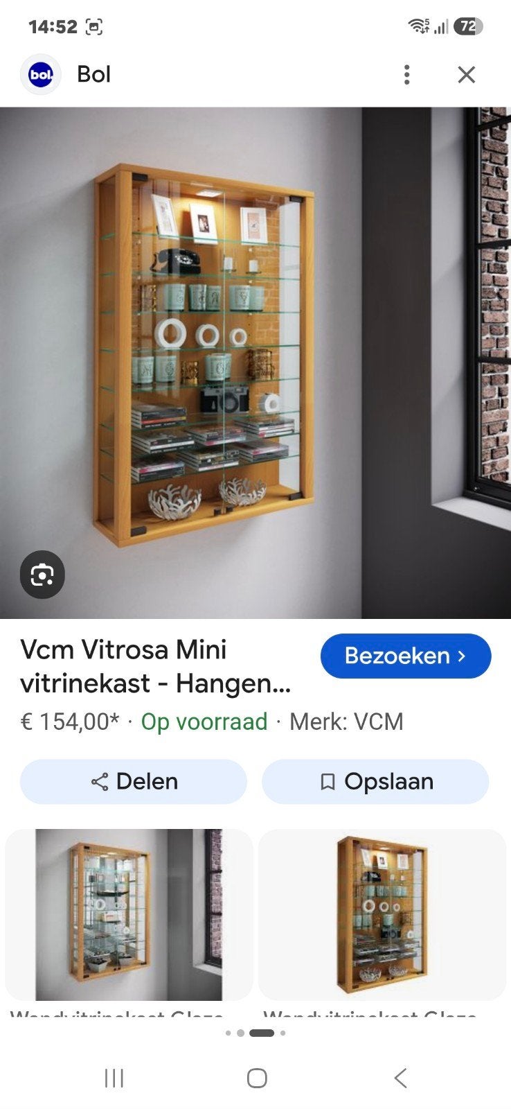 VCM wand vitrinekastje, kleur Beuken. maat h.91.3, br.59, d., Huis en Inrichting, Ophalen, 91 cm, Wandhanger, Nieuw