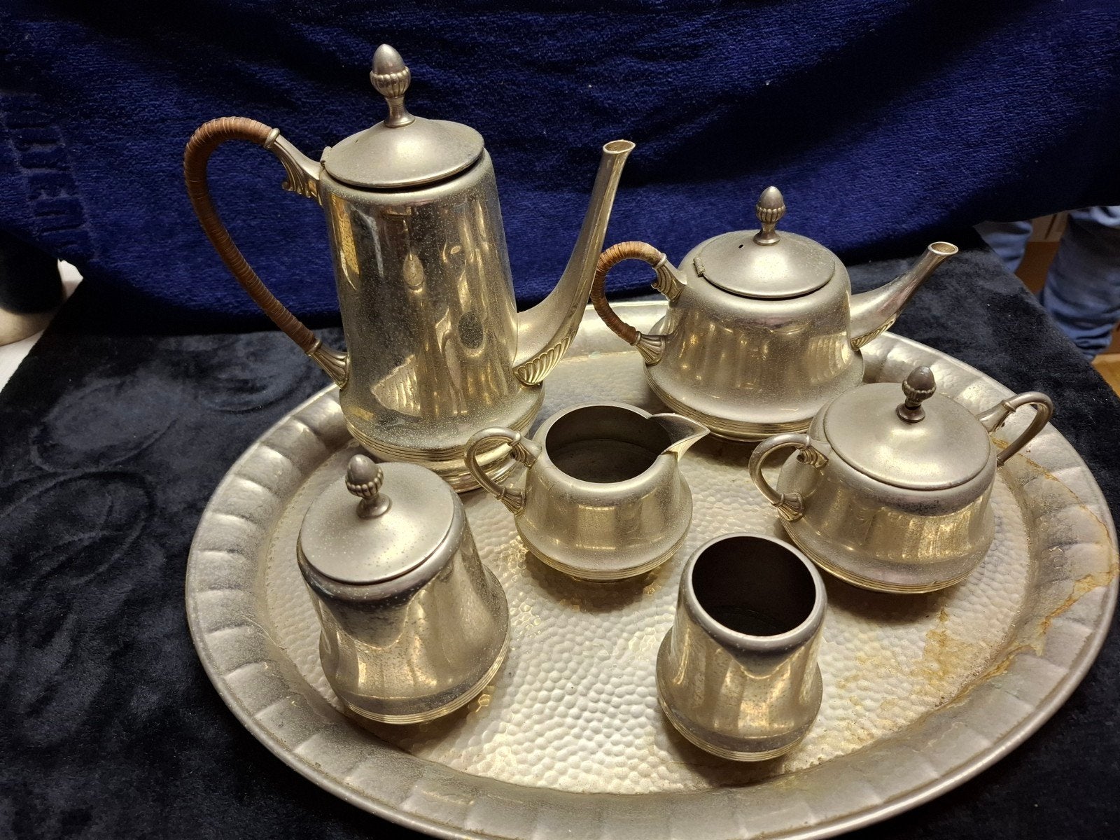 7-delig  tinnen Daalderop  koffie- en theeservies met dienbl, Antiek en Kunst, Ophalen of Verzenden