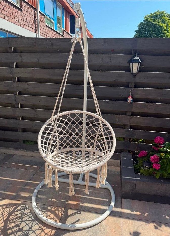 Hangstoel Macramé met standaard - Wit, Ophalen, Gebruikt, Overige materialen