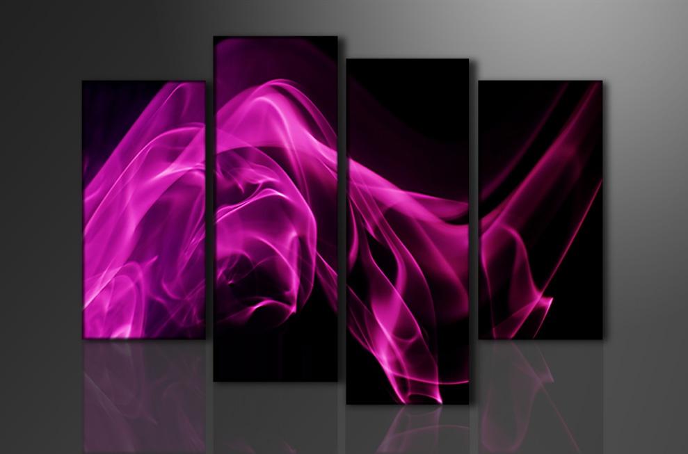 Nieuw * 4 Luik Canvas Schilderij Abstract Paars Roze 80x130, Ophalen of Verzenden