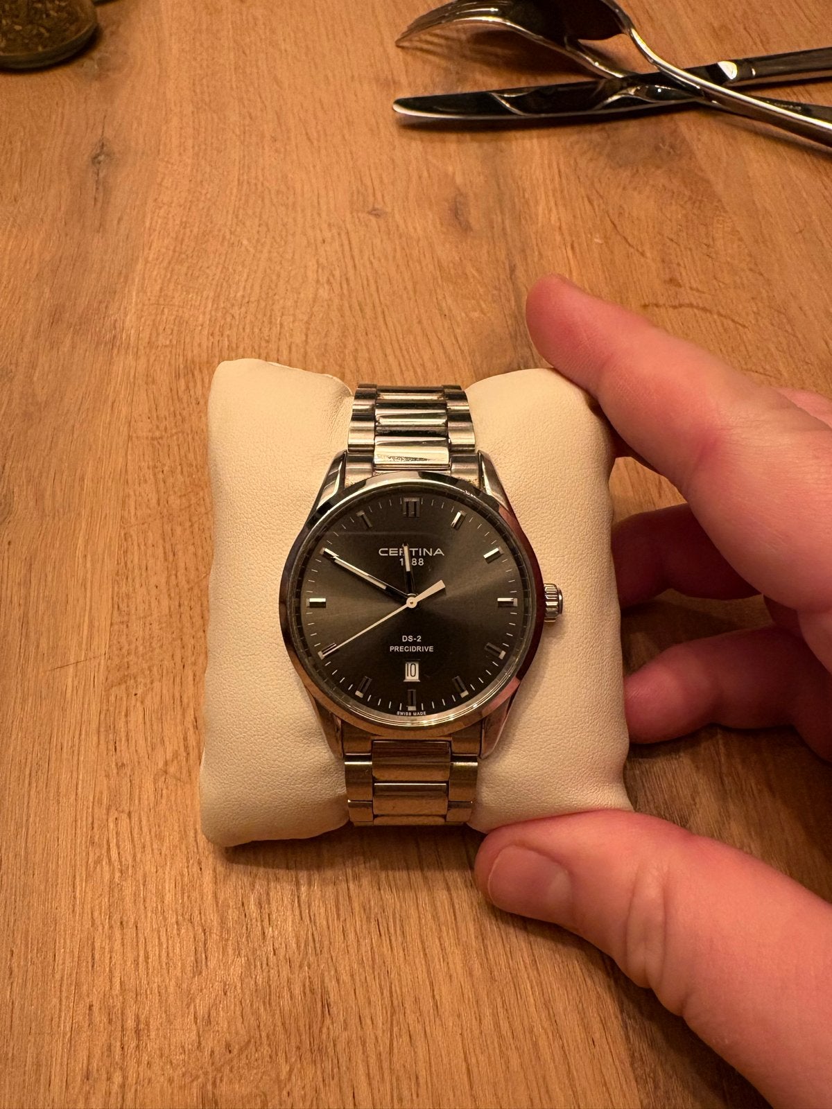 Certina DS-2 Precidrive horloge zwarte wijzerplaat, Staal, Gebruikt, Staal, Polshorloge