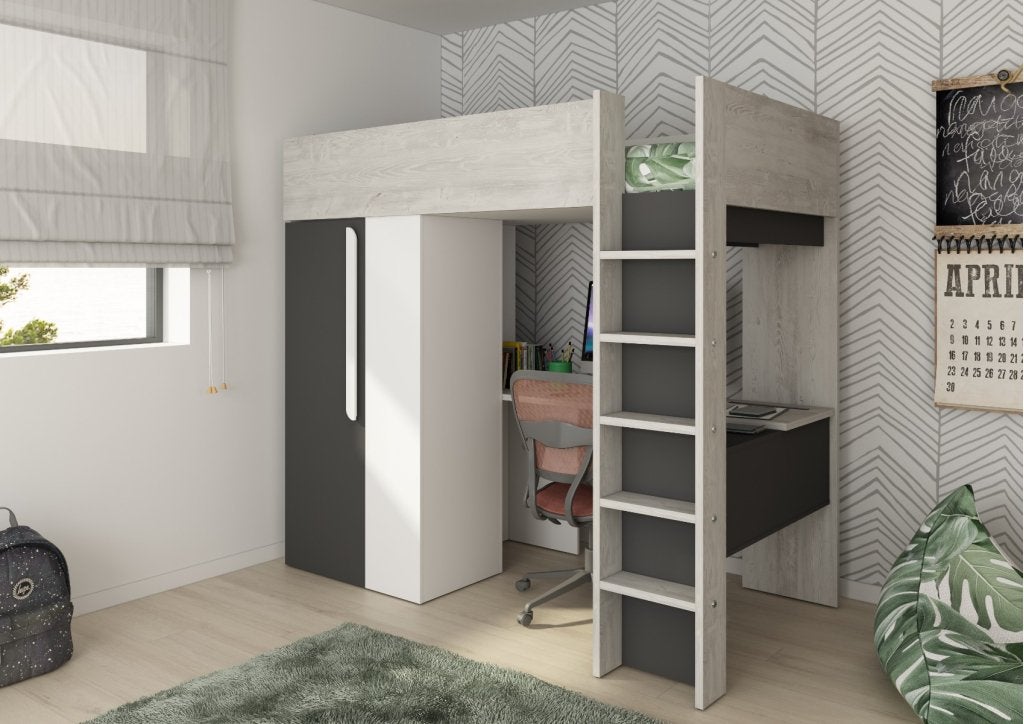 Studio 1809 hoogslaper met bureau en kast  - 90x200 - Antrac, Niet ingevuld, Niet ingevuld, Niet ingevuld