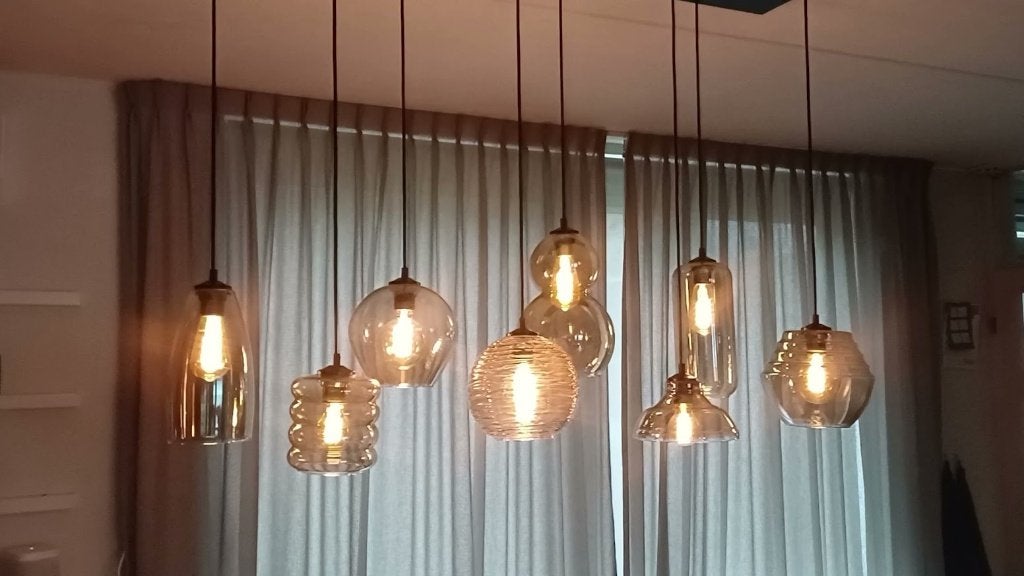 8 Hanglampen Smoke glas van Masterlight Quinto, Ophalen, Zo goed als nieuw, Glas, E27 (groot)