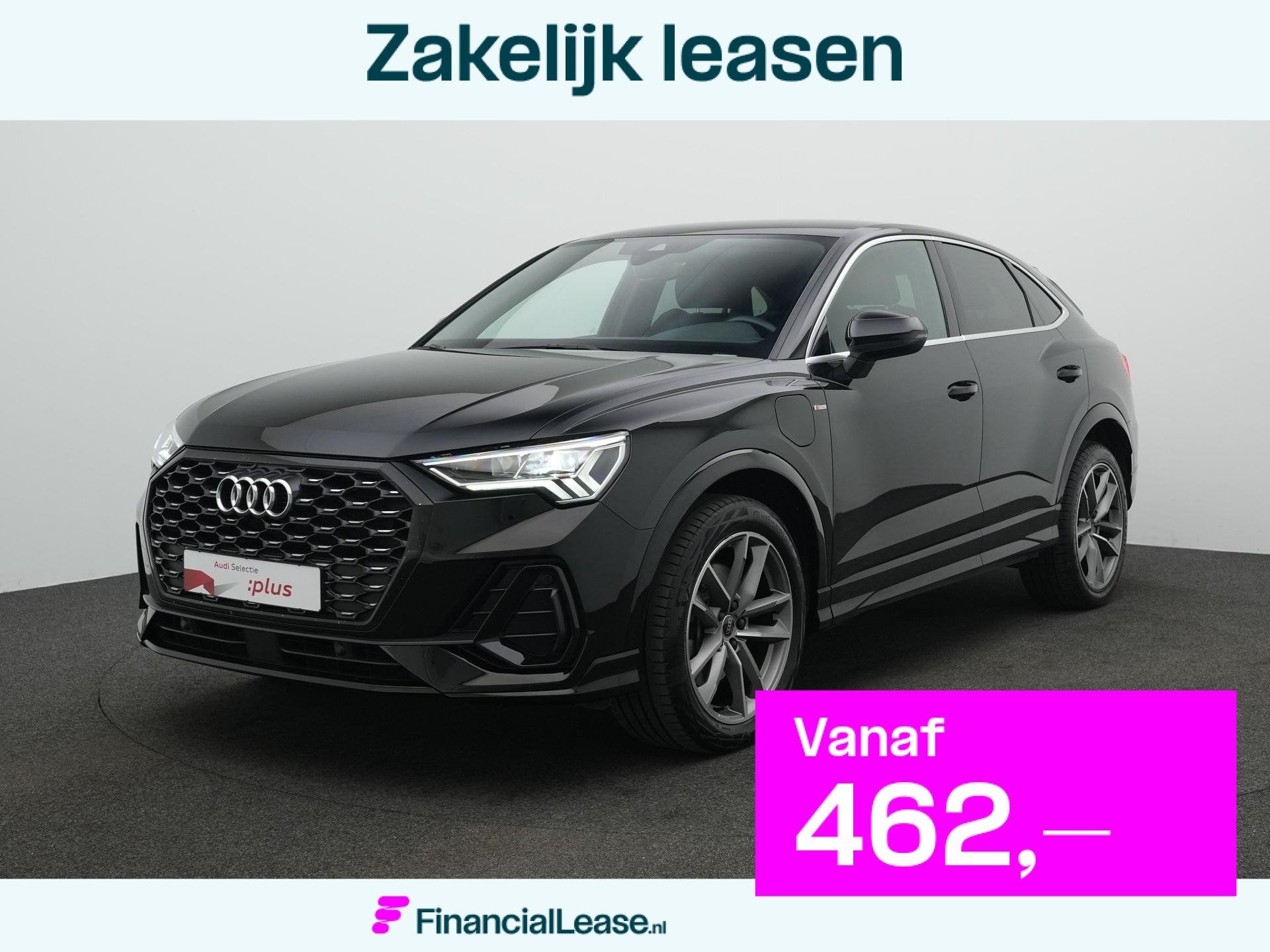 Audi Q3 Sportback 45 TFSI e 245pk S line | Leder | Achteruit, Gebruikt, Zwart, Hybride Elektrisch/Benzine, 13 kWh