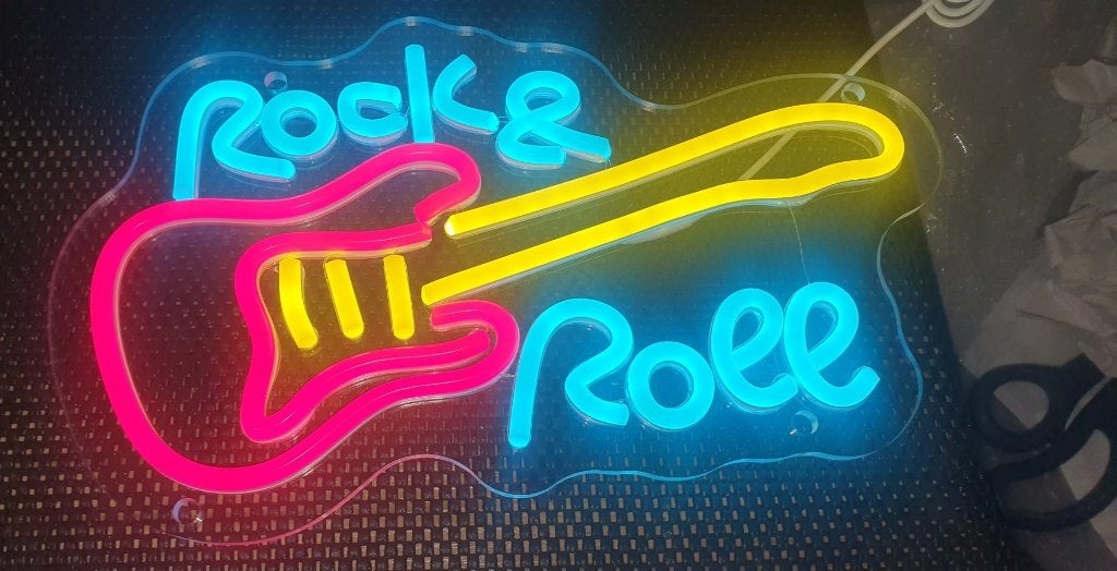 Rock & Roll Neon LED Verlichting - Gitaar Design, Led-lamp, Meerkleurig, Met schakelaar, Nieuw