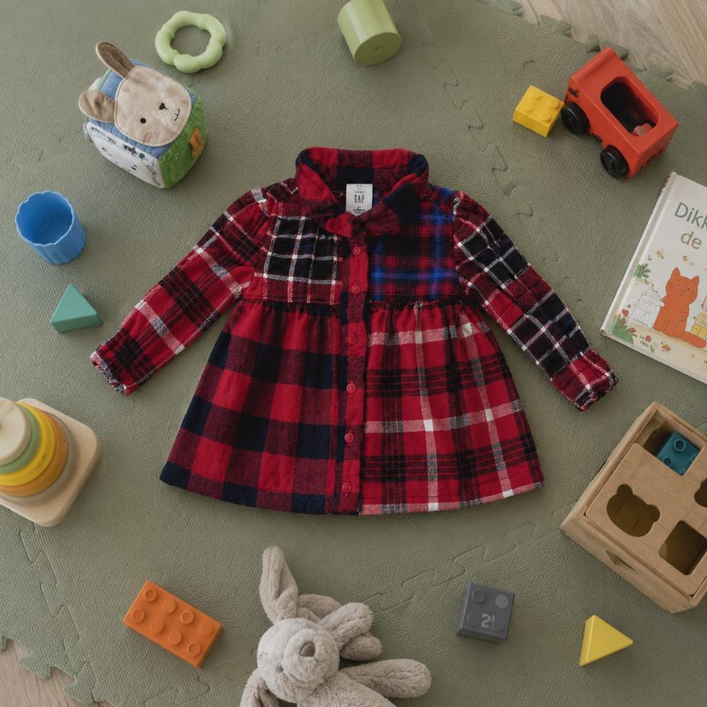 GAP ruiten blousejurk / jurkje, maat 62/68., Kinderen en Baby's, Babykleding | Maat 62, Jurkje of Rokje, Zo goed als nieuw, GAP