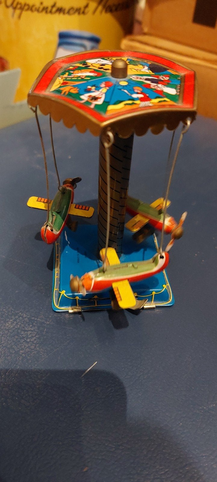 Vintage blikken carrousel met vliegtuigen - werkend, Ophalen of Verzenden