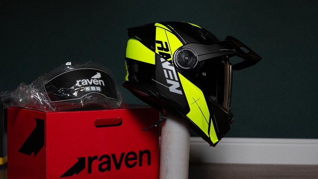 NIEUWE Systeemhelm Raven Adventure Fluo/Geel Zwart, Motoren, M, Systeemhelm, Dames, Ophalen of Verzenden