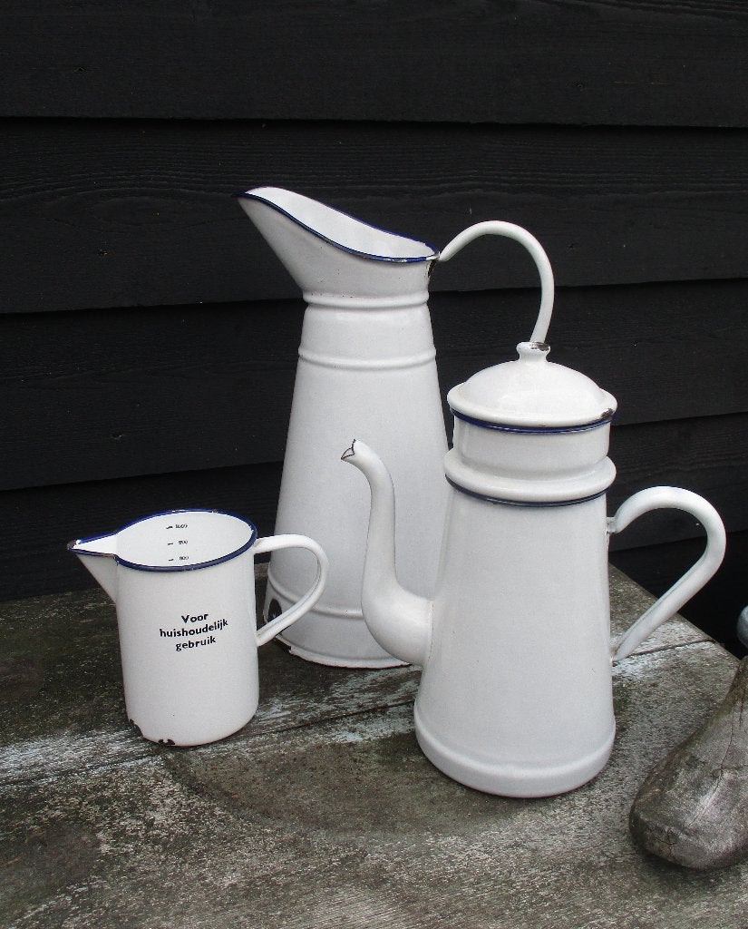 emaille brocante koffiepot, lampetkan en maatbeker, Ophalen of Verzenden