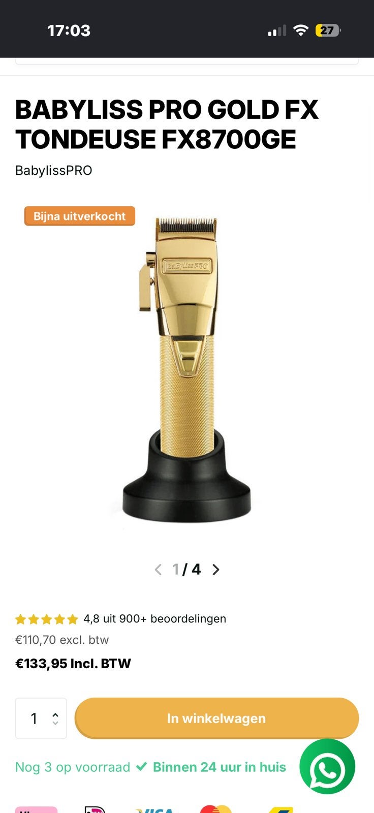 Babyliss tondeuse+trimmer, Verzenden
