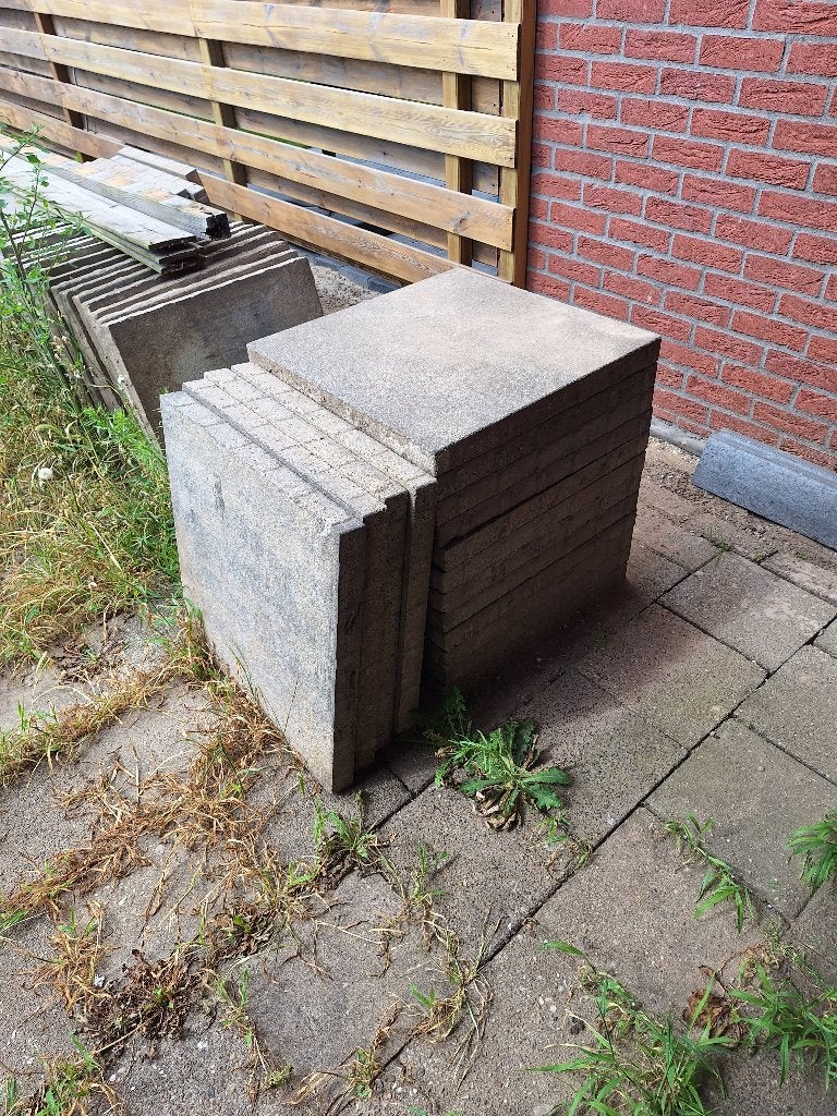 Terras tegels 60 bij 60 cm gratis ., Tuin en Terras, Tegels en Klinkers, Ophalen, Gebruikt, 10 m² of meer, Beton