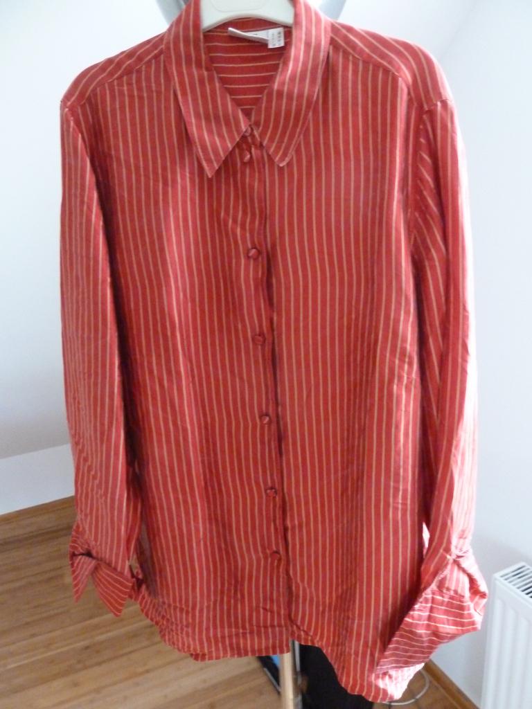 Madeleine vintage zuiver zijden blouse, rood gestreept, izgs, Verzenden, Maat 42/44 (L), Madeleine, Gedragen