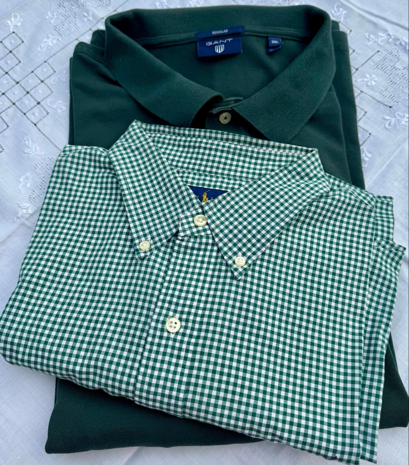 Ralph Lauren overhemd & Gant polo - Groen - Maat XL/3XL, Ralph Lauren, Ophalen of Verzenden, Gedragen, Halswijdte 43/44 (XL)