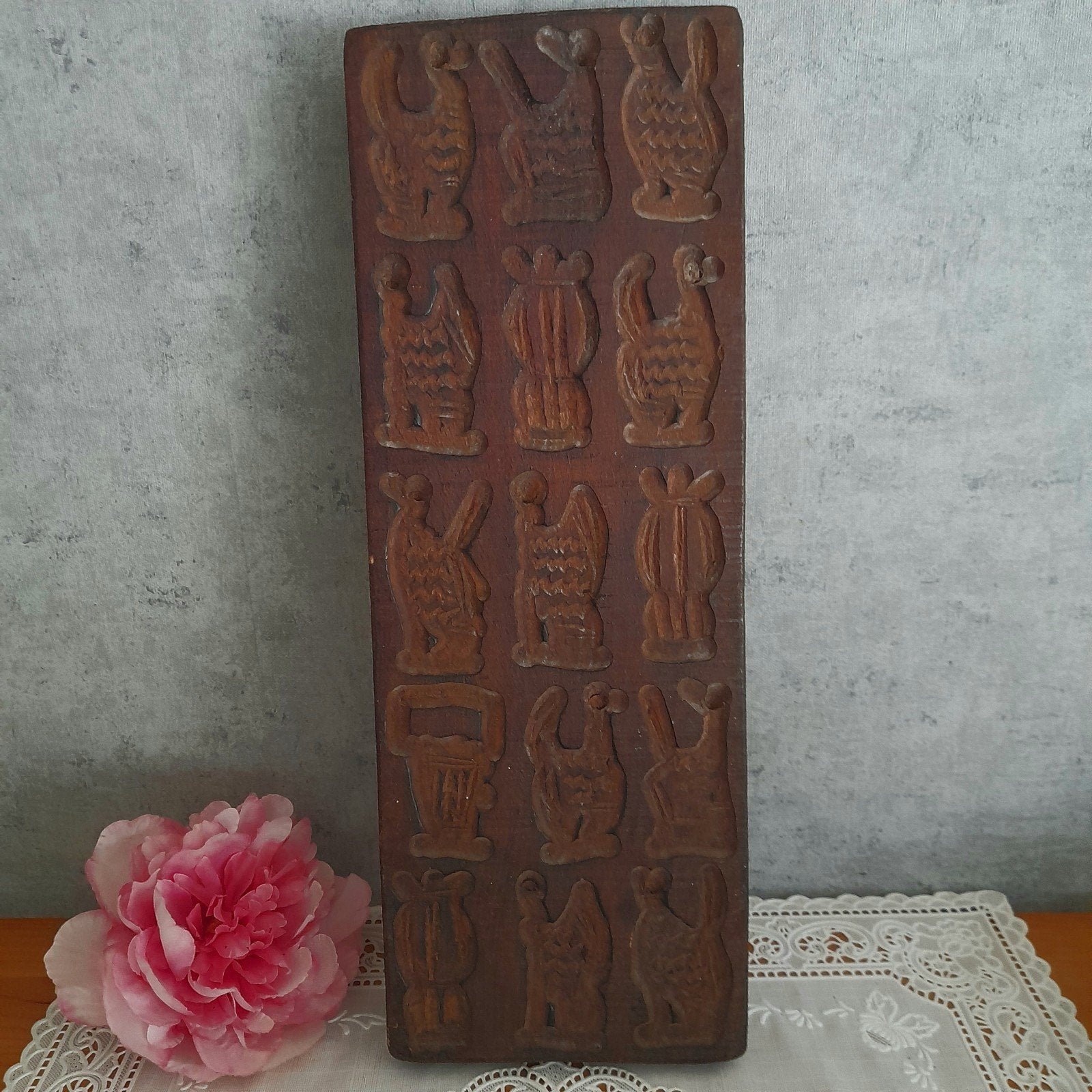 Antieke speculaasplank koekplank 15 figuren  40x15x3 cm NR 2, Ophalen of Verzenden