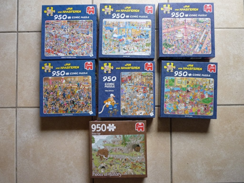 6x Jan van Haasteren puzzels en 1 Pieces of History 950 st., Hobby en Vrije tijd, Denksport en Puzzels, Verzenden, 500 t/m 1500 stukjes