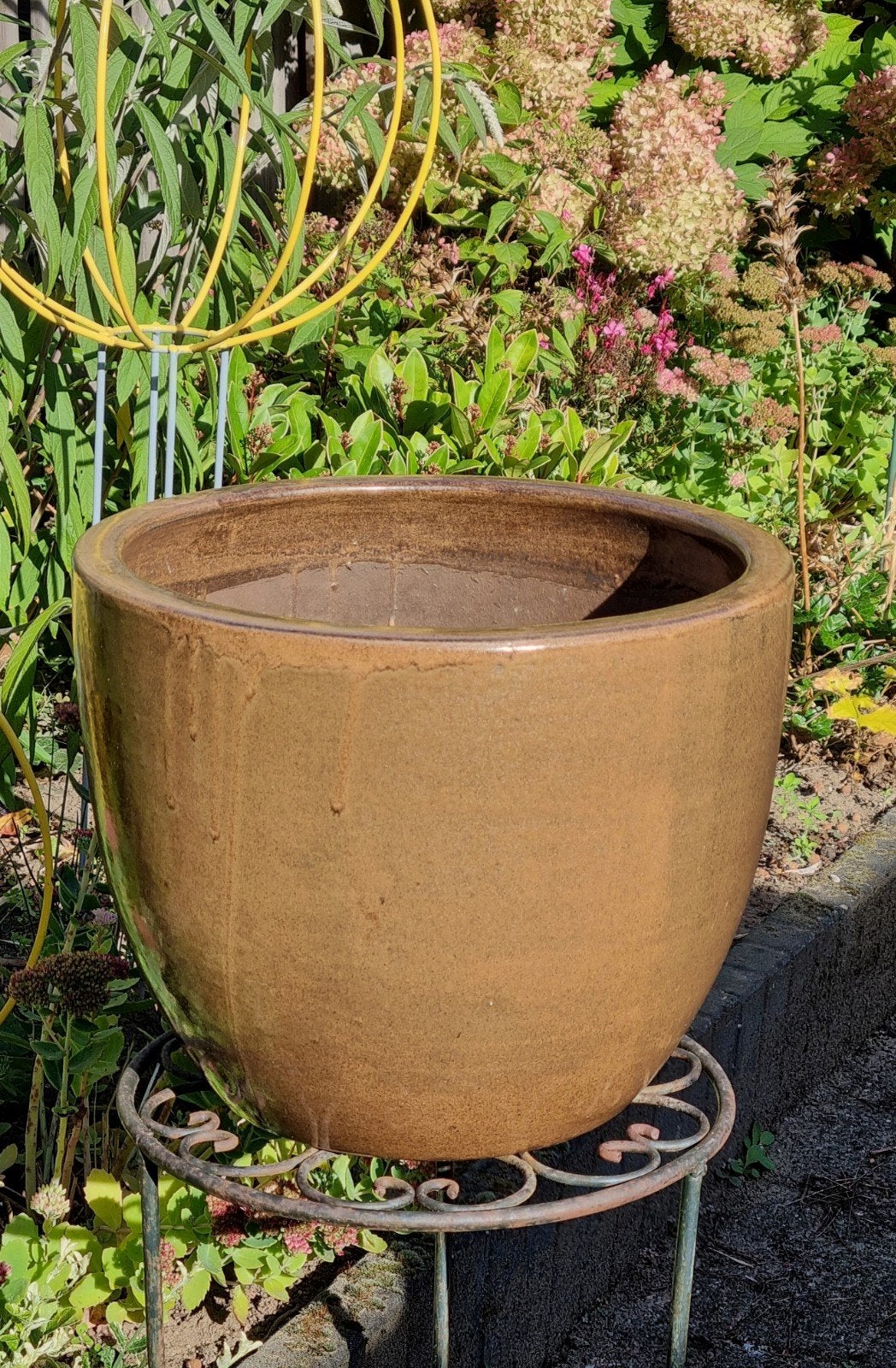 grote mokka bruine bloempot             40 cm !, Ophalen, Steen, Gebruikt, Minder dan 60 cm