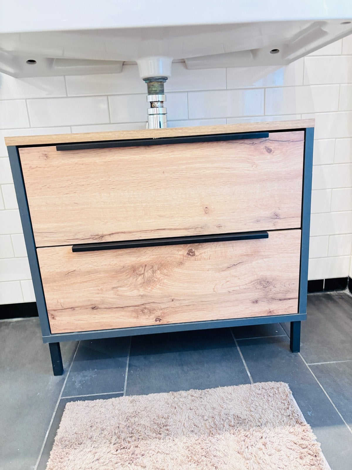 Badkameronderkast met 2 lades - Hout en metaal, Ophalen, 50 tot 100 cm, Zo goed als nieuw, Minder dan 100 cm