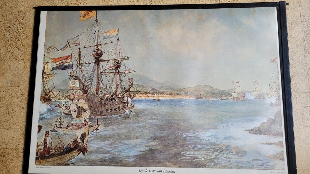 Historische scheepvaart prent - Slag bij Bantam, Antiek en Kunst, Ophalen