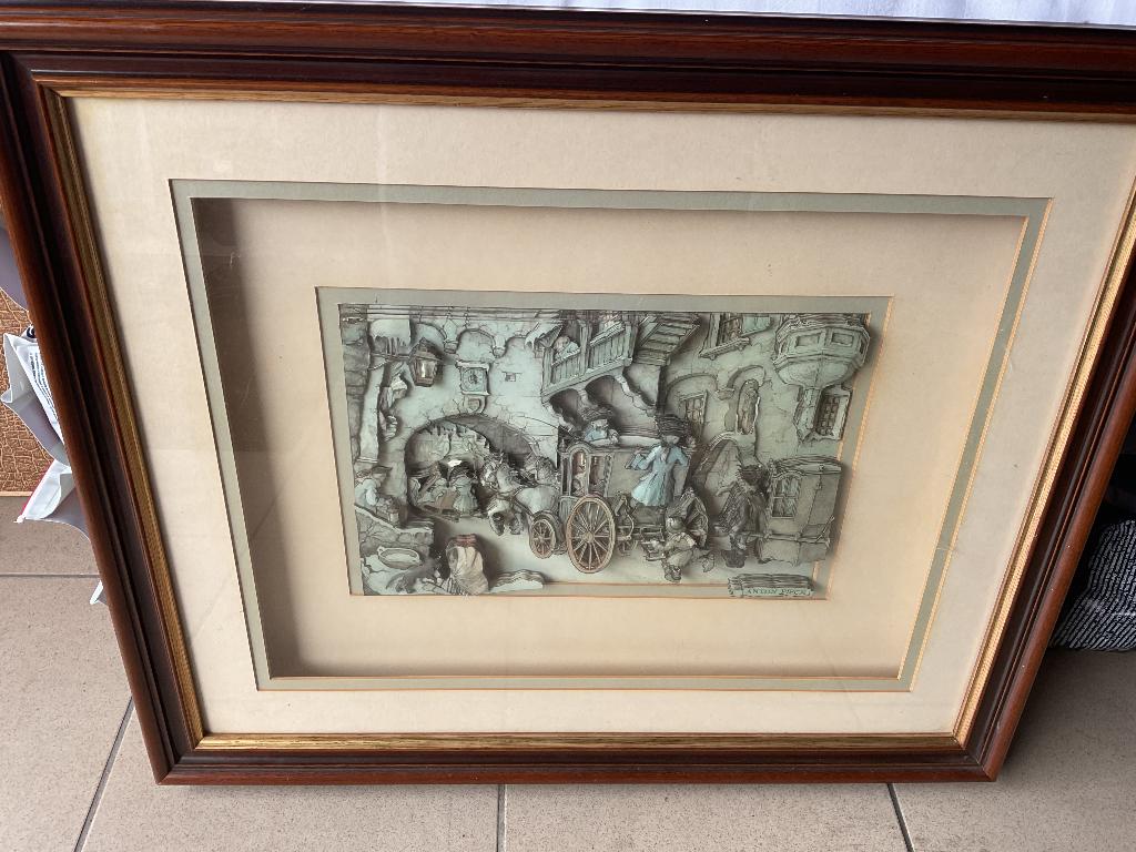 Anton Pieck Ets / Gravure, Antiek en Kunst, Ophalen, Ingelijst, Stadsgezicht, Gravure