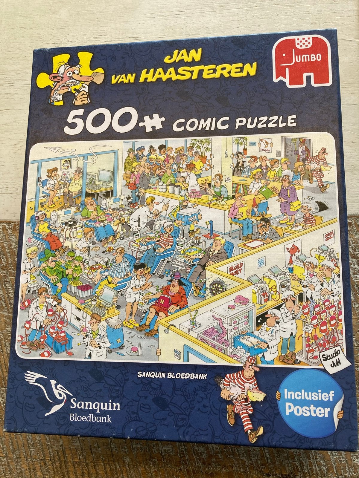 Jan van Haasteren Sanquin Bloedbank 500+ stukjes, Ophalen of Verzenden, Minder dan 500 stukjes, Zo goed als nieuw, Legpuzzel