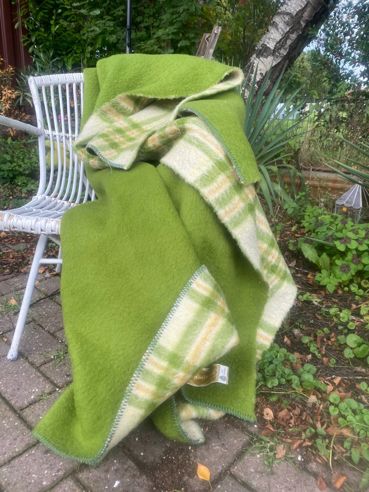 Prachtige groene vintage wollen deken   185 cm x 245 cm, Ophalen of Verzenden, Zo goed als nieuw