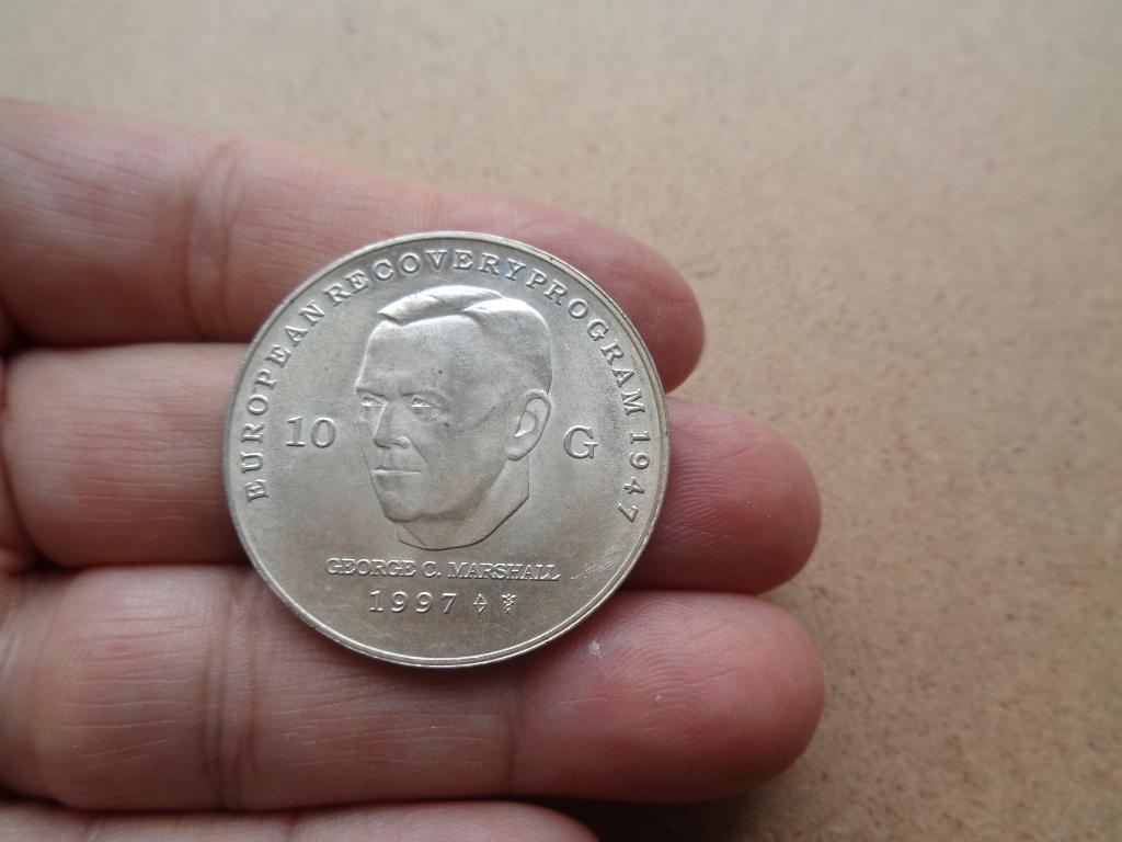zilveren 10 gulden munt 1997 Marshall plan [105], Postzegels en Munten, Munten | Nederland, Verzenden, Koningin Beatrix, Zilver
