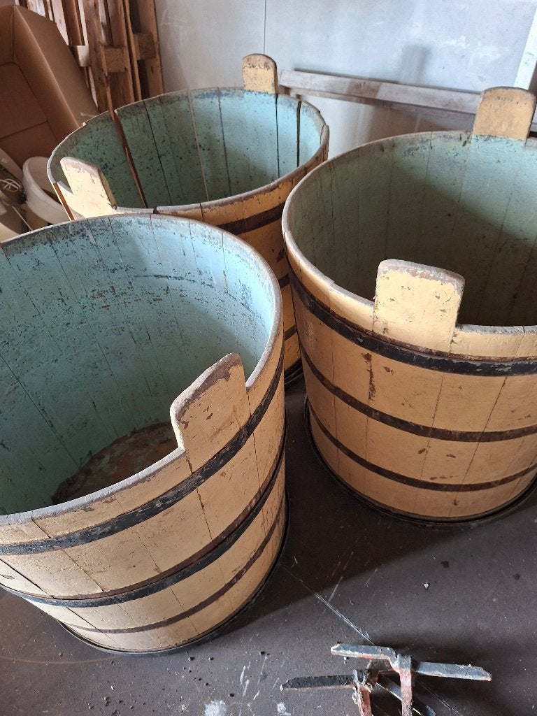 Antieke houten tobbe of kuip / bloembak, Ophalen, Gebruikt, 100 cm of meer, Rond