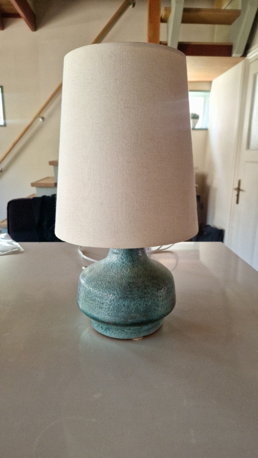 Vintage Tafellamp met Turquoise Stenen Voet, Gebruikt, Vintage, Schemerlamp, Ophalen