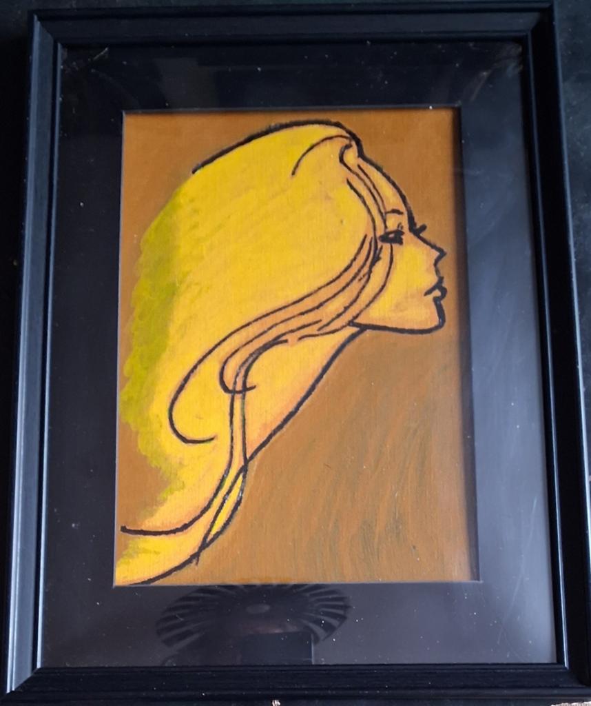 Portret jonge dame. POP-ART. Marouflage. Ca'60/'70. 32/42 cm, Antiek en Kunst, Kunst | Schilderijen | Klassiek, Ophalen