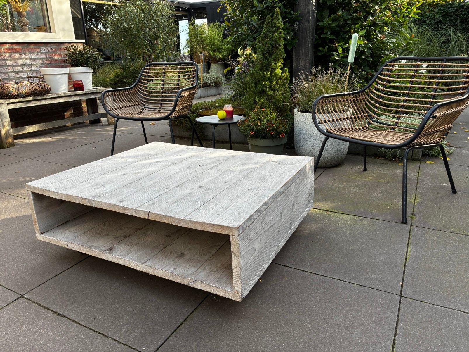 Salontafel van steigerhout op wielen, Ophalen, Gebruikt, 50 tot 100 cm, 50 tot 100 cm