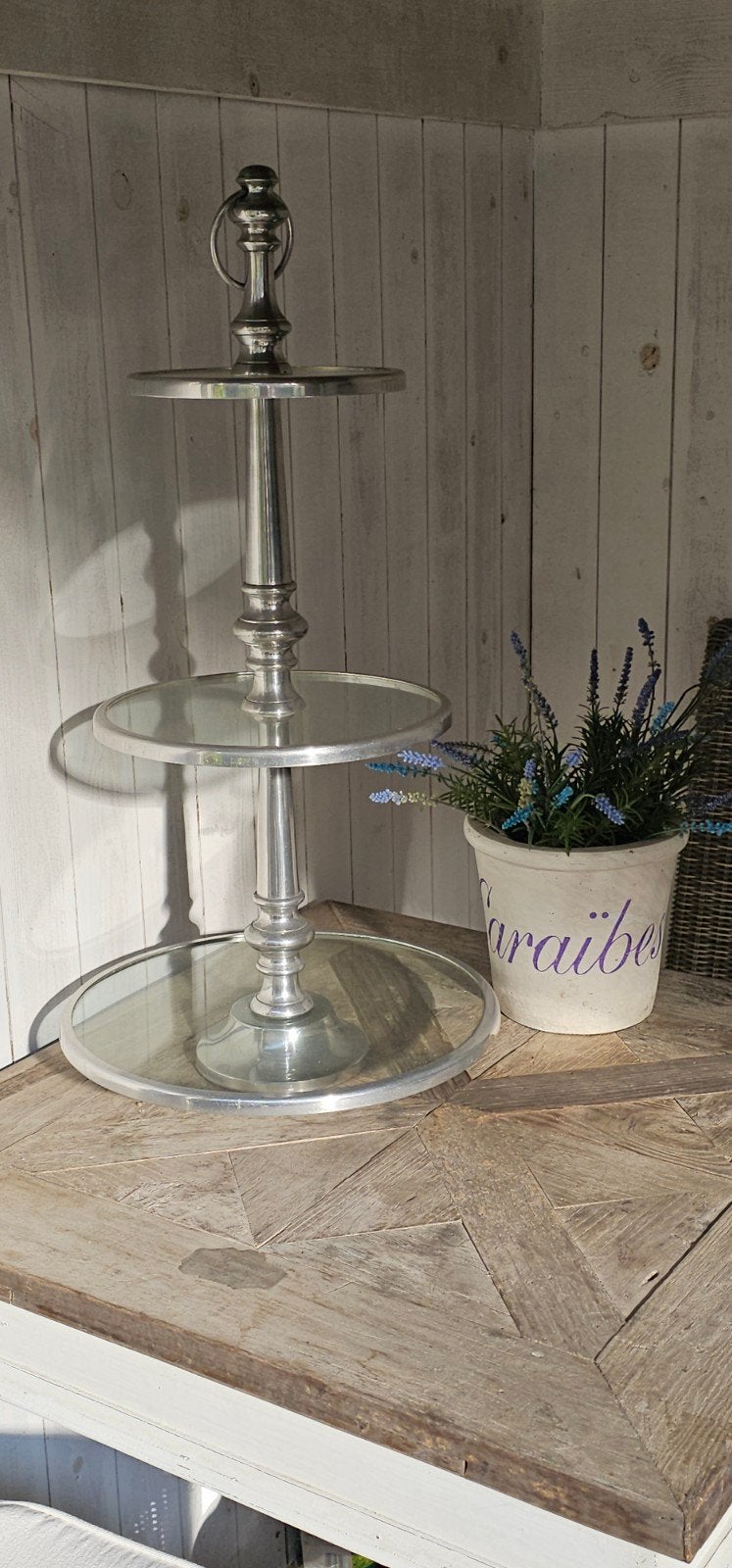 Riviera Maison Berkeley Cake Stand, Ophalen, Metaal, Zilver, Klassiek