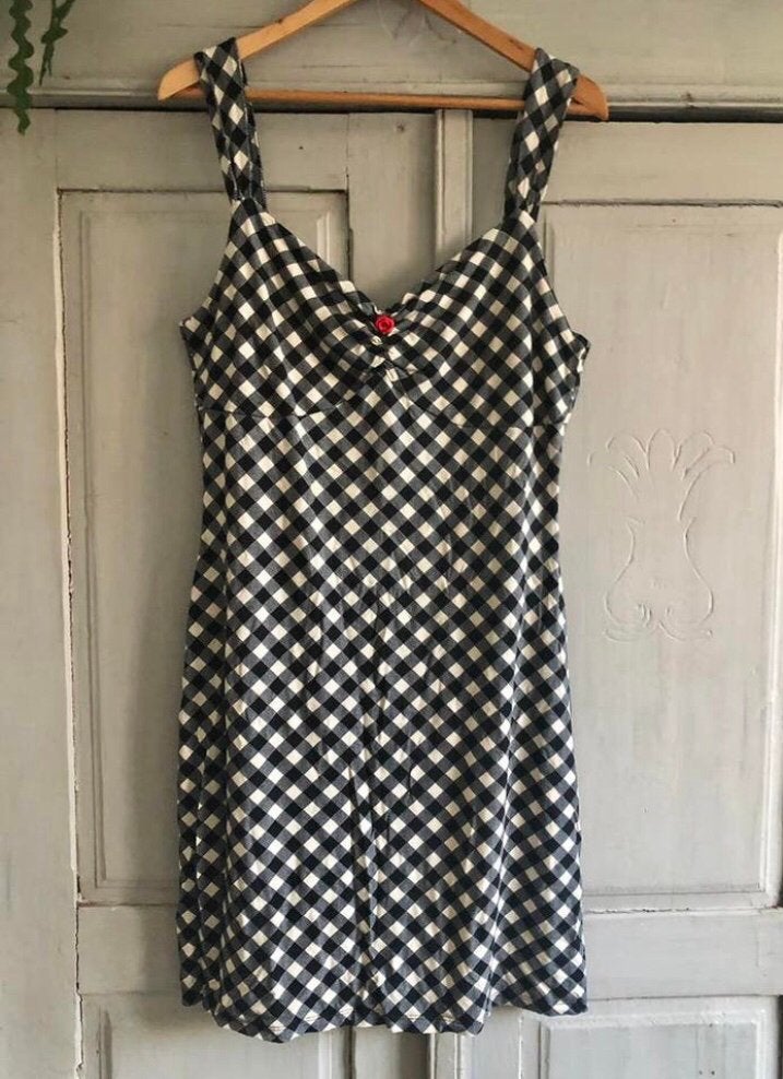 Geweldig zomers KING LOUIE zw/ wi JURKJE BB ruitje MT XL, Verzenden, Zwart, Maat 46/48 (XL) of groter, Zo goed als nieuw