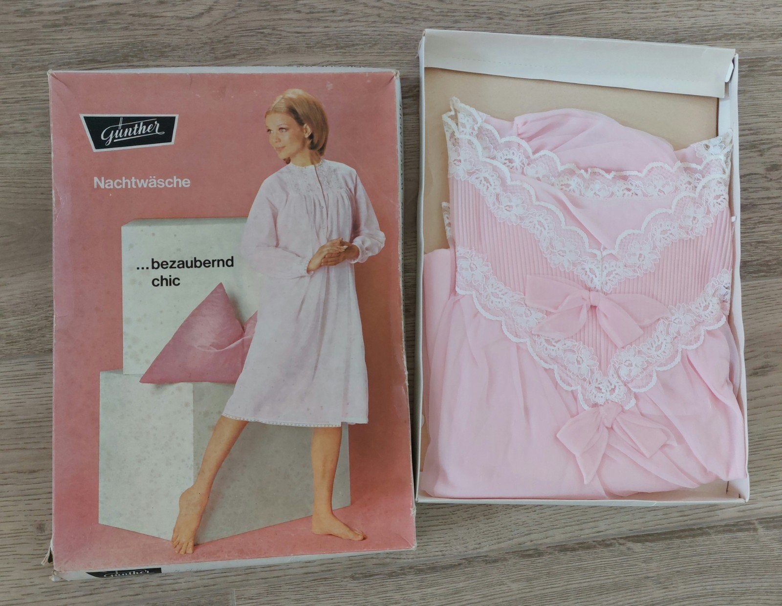 Vintage Günther Nachthemd Roze met Kant - Maat II, Günther, Ophalen of Verzenden, Roze, Nachtkleding