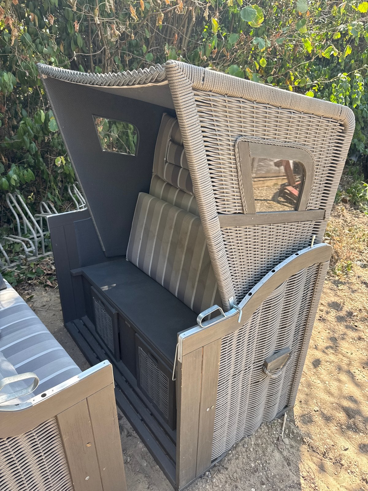 Strandstoel / Strandkorf - Wicker en Hout moet vandaag weg!!, Gebruikt, Loungeset, Wicker, Stoel