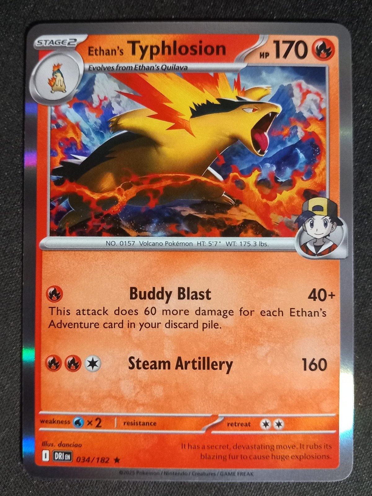 Ethan's Typhlosion 034/182 Destined Rivals Holo NM, Verzenden, Zo goed als nieuw, Losse kaart, Foil