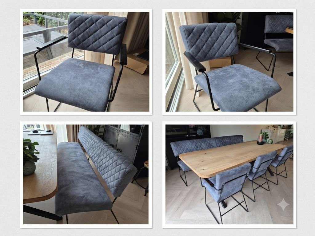 Luxe Eetkamerset: Grote Eetkamerbank + 3 Stoelen (blauw), Huis en Inrichting, Ophalen, Zo goed als nieuw, Minder dan 4 stoelen