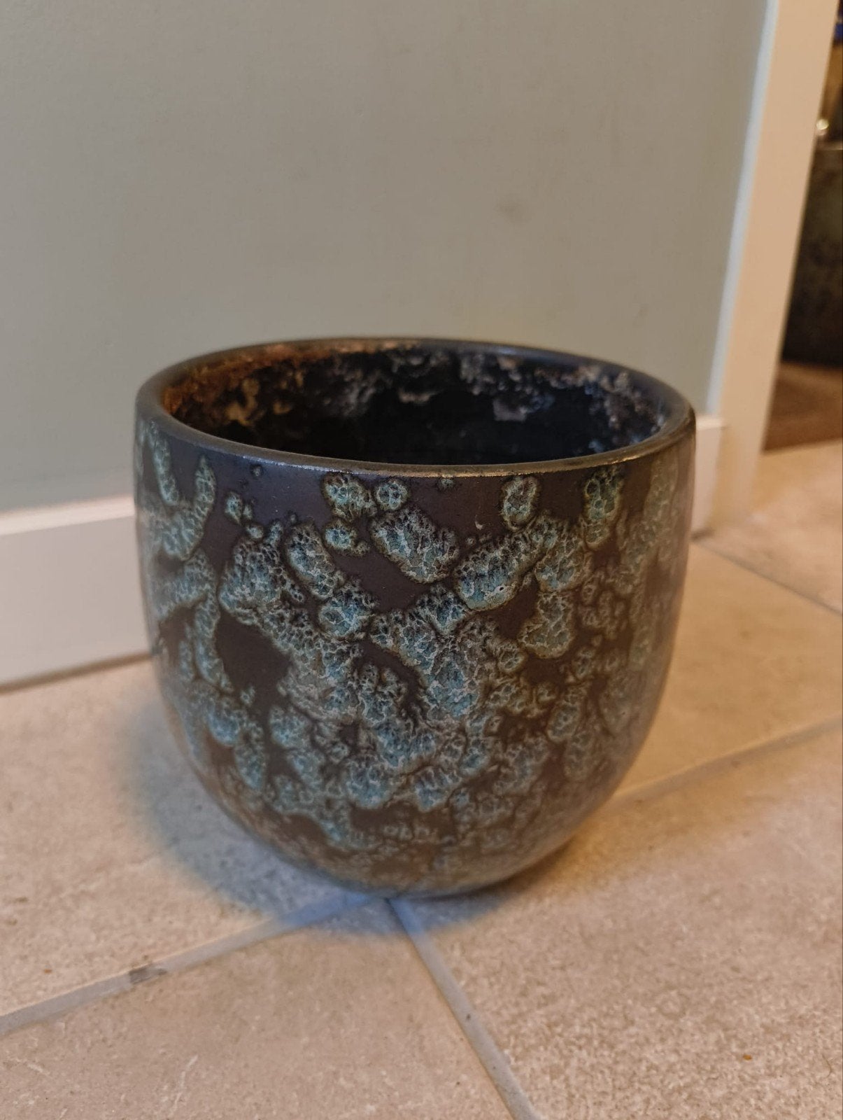 3x decoratieve bloempot uniek glazuurpatroon Mica Nicolas, Ophalen, Rond, Binnen, Zo goed als nieuw