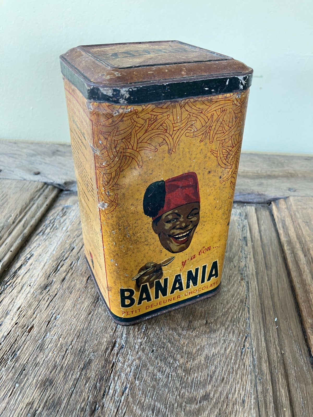 Vintage blik Banania blik, geel, Ophalen of Verzenden