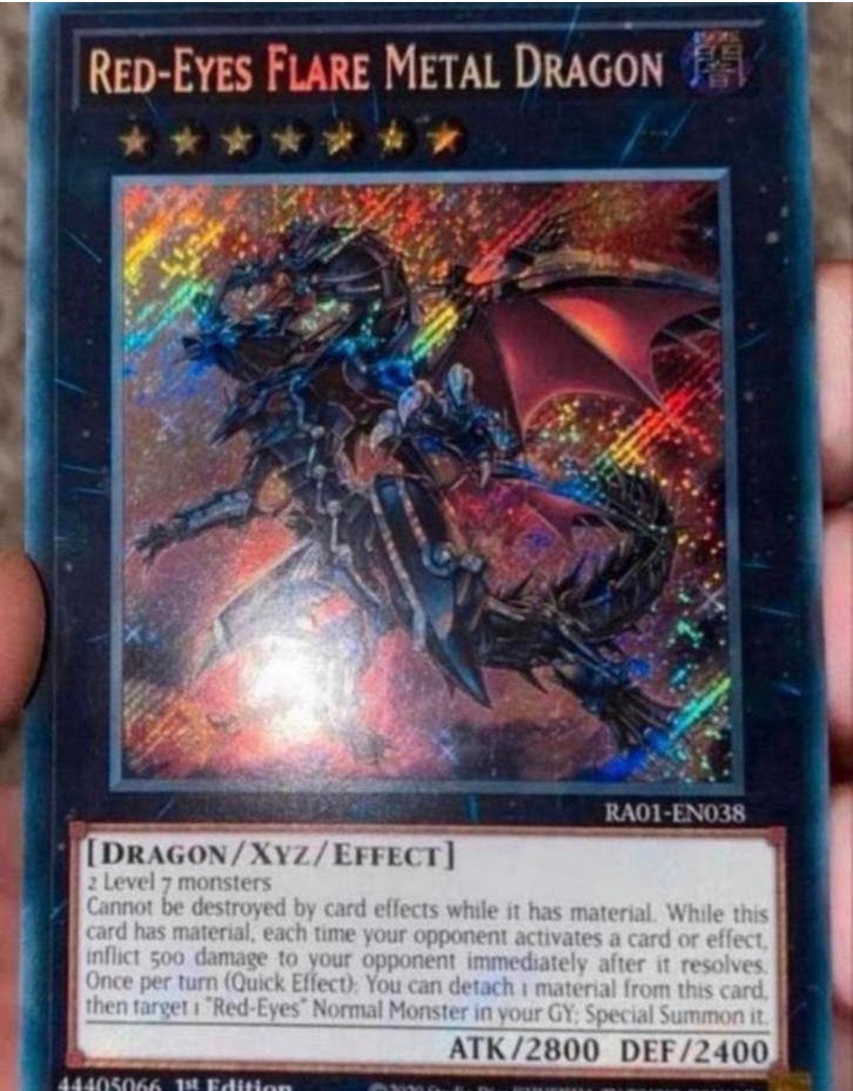 Yu-Gi-Oh! Red Eyes Flare Metal Dragon RA01 1st Edition !, Ophalen of Verzenden, Zo goed als nieuw, Losse kaart, Foil
