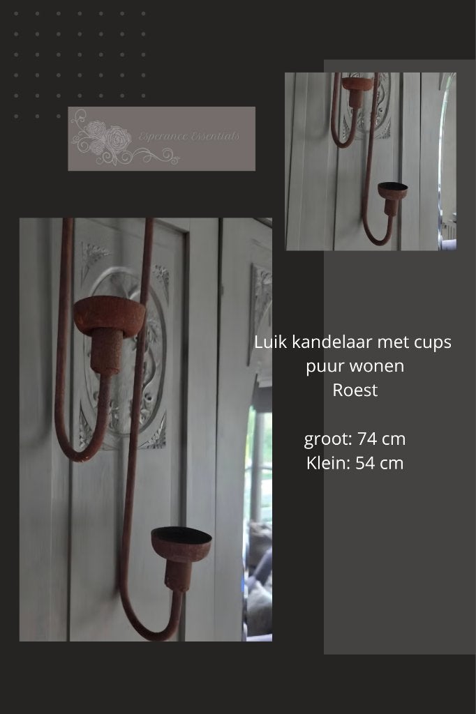 Luik kandelaars met cups roest puur wonen, Huis en Inrichting, Bruin, Ophalen of Verzenden, Zo goed als nieuw, Metaal