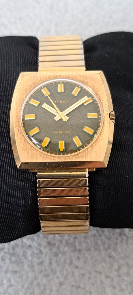 Vintage Prisma incabloc heren horloge jaren 70, Overige merken, Staal, Gebruikt, Staal