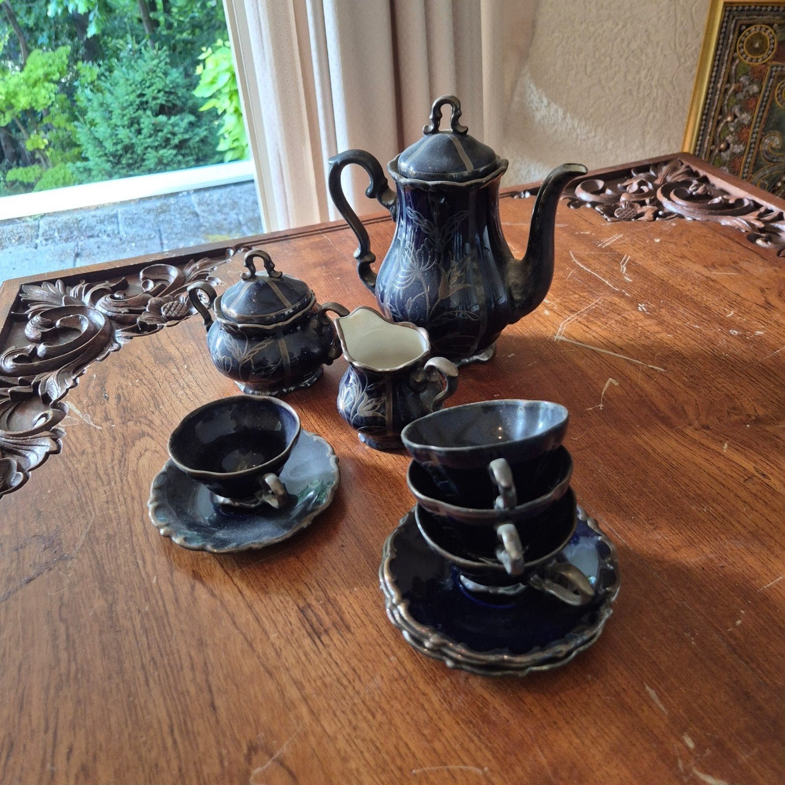 Vintage Duits Porseleinen Koffie-/Theeservies - Kobaltblauw, Antiek en Kunst, Ophalen