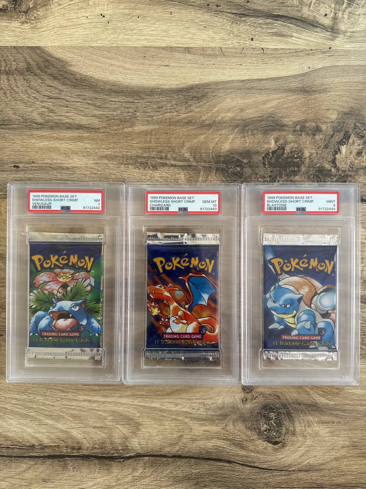 Shadowless Base Set Trio PSA Graded - Opeenvolgende Nummers, Ophalen of Verzenden, Zo goed als nieuw, Meerdere kaarten