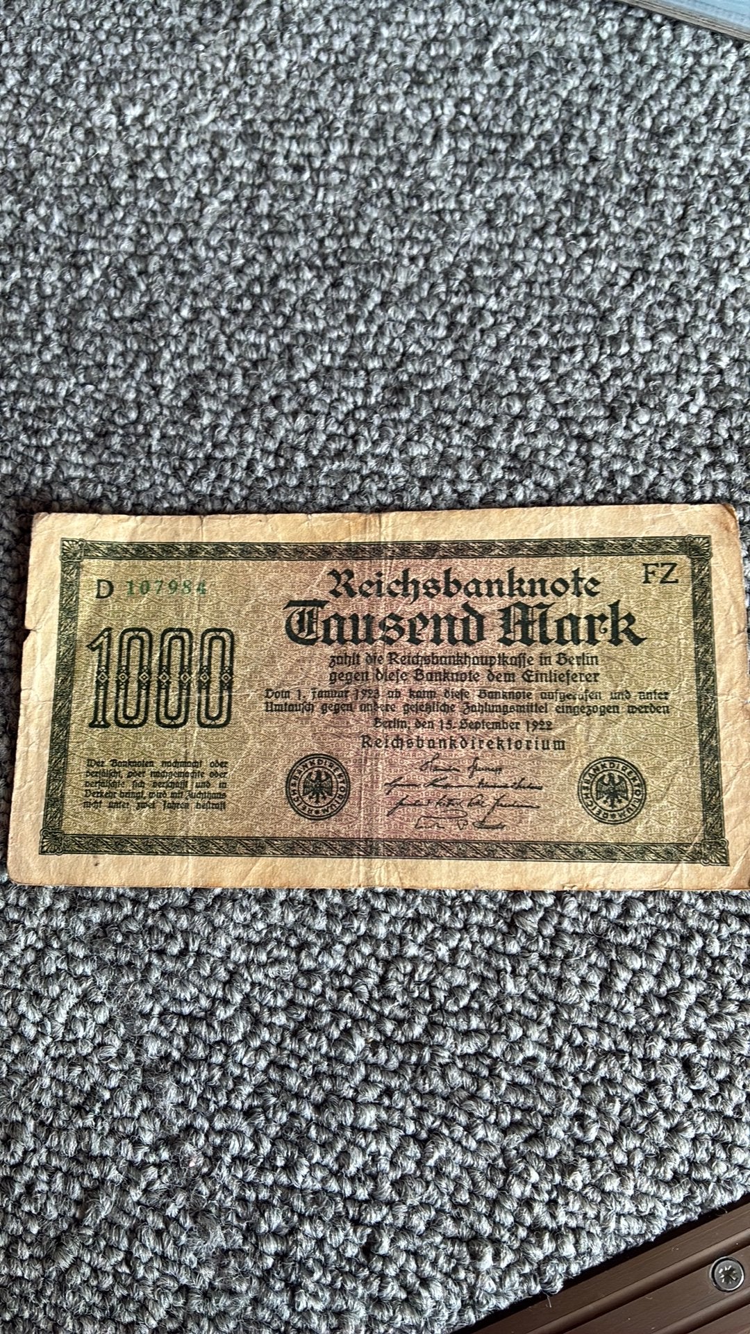 Duitsland 1000 mark 1922, Postzegels en Munten, Ophalen of Verzenden, Duitsland
