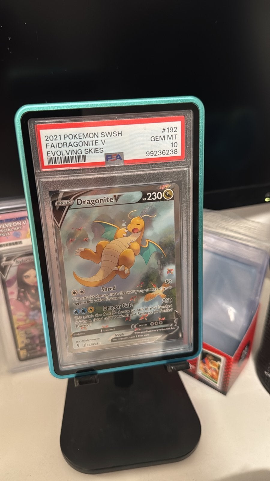 Dragonite V Full Art PSA 10 GEM MT Evolving Skies, Hobby en Vrije tijd, Verzamelkaartspellen | Pokémon, Ophalen, Nieuw, Losse kaart