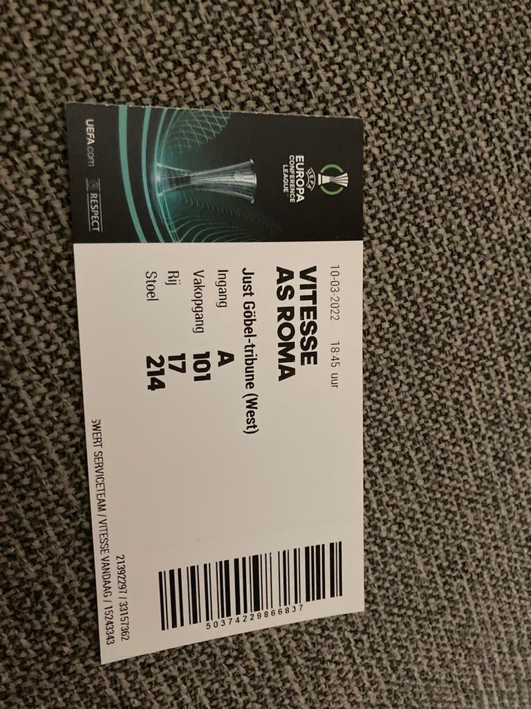 VITESSE-AS ROMA 21-22 EUROPA LEAGUE TICKET, Ophalen of Verzenden, Zo goed als nieuw, Vitesse, Overige typen