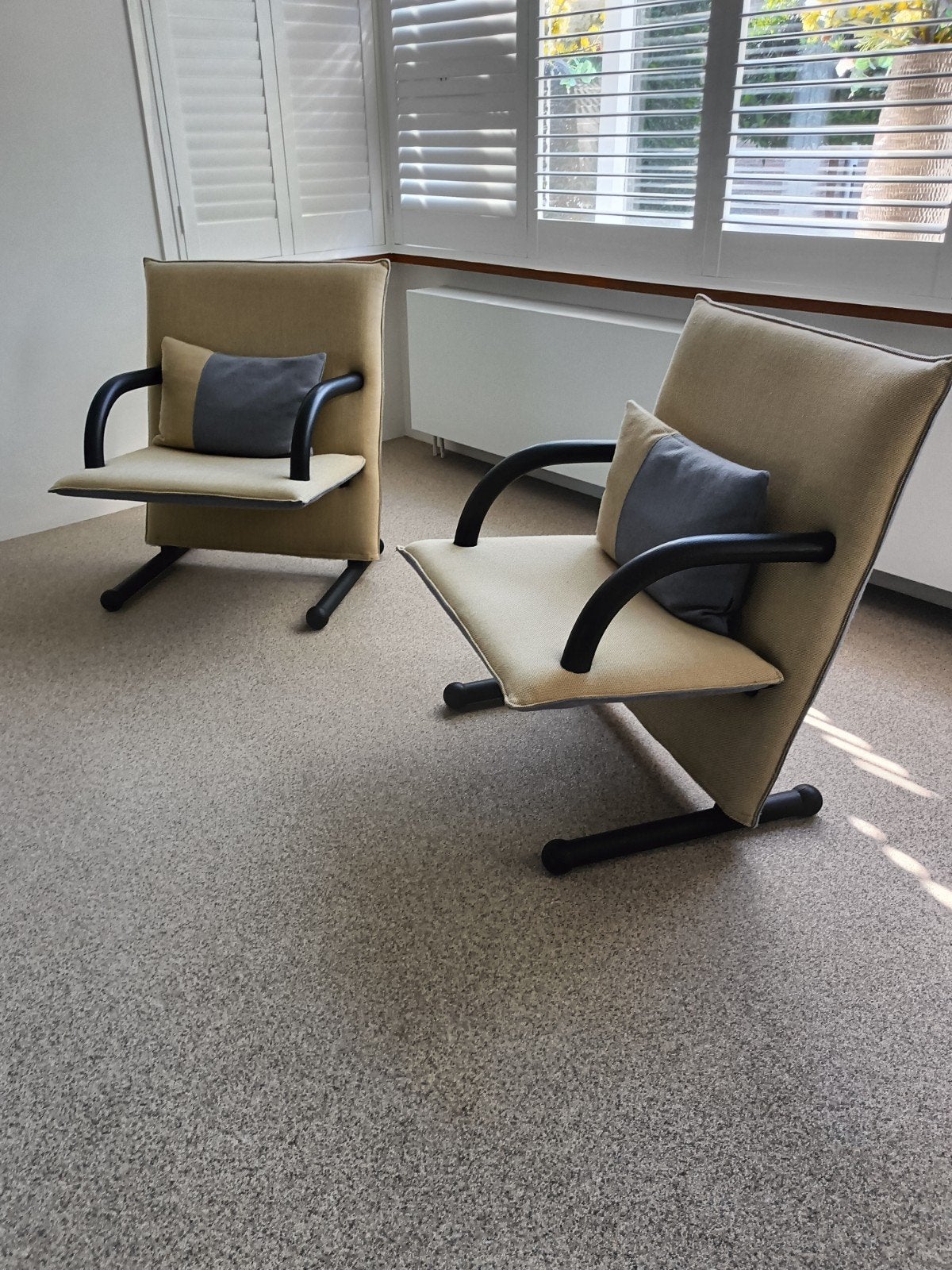 Arflex T-line fauteuils vintage design jaren '80 - set van 2, Ophalen of Verzenden, 75 tot 100 cm, Stof, 50 tot 75 cm